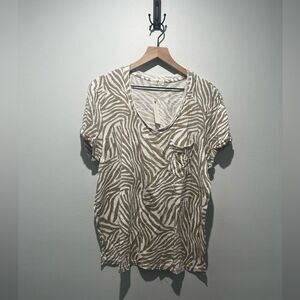 Anthropologie t.la Animal Print Tan Short Sleeve Shirt XL NWT